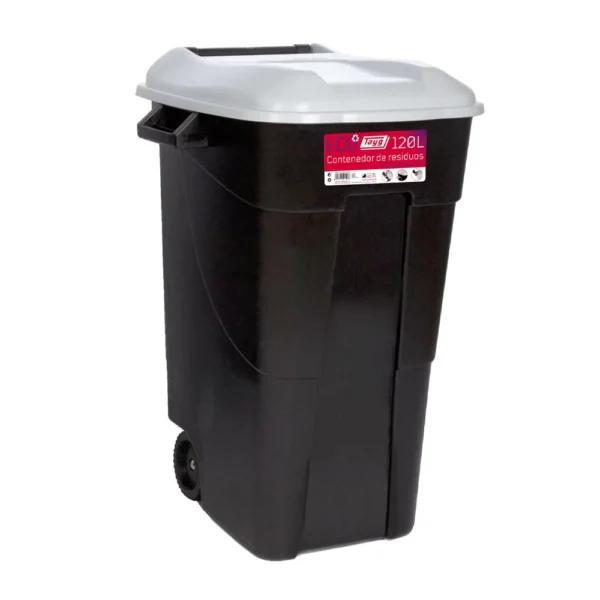 CUBO CONTENEDOR RESIDUOS 120 LTS. C/RUEDAS Y PEDAL TAPA GRIS
